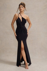 Neroli | Black Strapless Asymmetric Twisted Maxi Dress