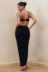 Longing | Black Ruched Chiffon Split Maxi Skirt With Drawstrings