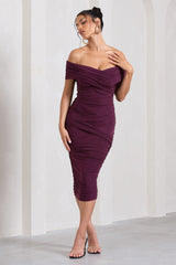 Amanda | Cherry Twisted Wrap Bardot Midi Dress