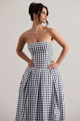 Maisy | Black & White Gingham Strapless Maxi Dress