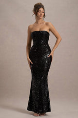 Like Magic | Black Sequin Bandeau Maxi Dress