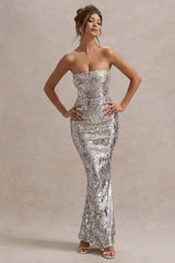 Like Magic | Silver Sequin Bandeau Maxi Dress