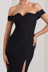 Karma | Black Bardot Split Fishtail Maxi Dress