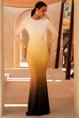 Larissa | Yellow Ombre Print Long-Sleeve Maxi Dress