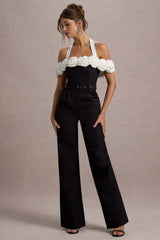 Genny | Black Tailored Wide-Leg Jumpsuit With Flowers