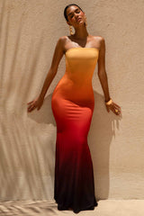 Ceremony | Orange Ombre Bandeau Fishtail Maxi Dress