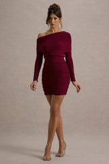 Zhara | Burgundy Ruched One-Shoulder Bodycon Mini Dress