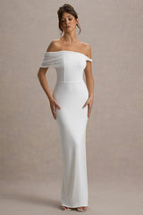 Alonza | White Twisted Bardot Maxi Dress