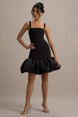 Jacque | Black Drop-Waist Midi Dress With Volume Hem