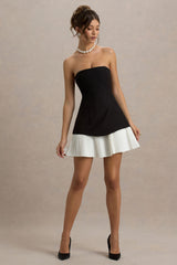 Autumn | Black & White Bandeau Mini Dress With Pleats