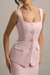 Maci | Pink Tailored Square-Neck Mini Dress