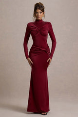 Noya | Berry Long-Sleeve Ruched Maxi Dress