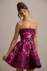 Fiorenza | Pink Floral Print Bandeau Skater Mini Dress