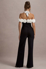 Genny | Black Tailored Wide-Leg Jumpsuit With Flowers