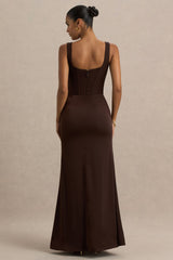 Morgan | Brown Satin Corset Maxi Dress
