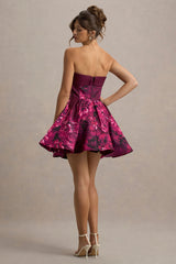 Fiorenza | Pink Floral Print Bandeau Skater Mini Dress