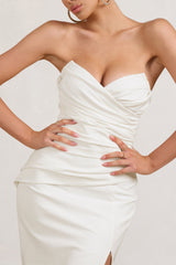 Elene | White Pleated Split Fishtail Maxi Dress