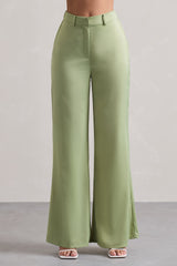 Your Way | Pale Green Satin Wide-Leg Trousers