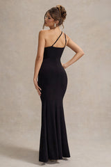 Neroli | Black Strapless Asymmetric Twisted Maxi Dress