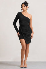 Now Strut | Black Asymmetric Twisted Bodycon Mini Dress