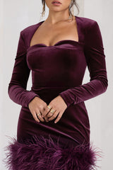 Tamsin | Port Velvet Long-Sleeved Feather Mini Dress
