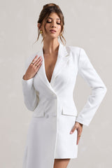 Spiral | White Tailored Blazer Mini Dress With Asymmetric Hem