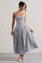 Maisy | Black & White Gingham Strapless Maxi Dress