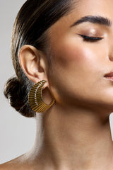 Nura | Gold Diamante Ribbed Statement Earrings