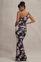 Phantasy | Black Floral Maternity Cowl Neck Maxi Dress