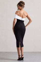 Pearl | Black Twisted Bardot Tailored Midi Dress