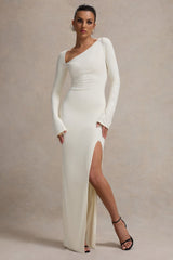 Cosmos | White Asymmetric Long-Sleeve Split Maxi Dress
