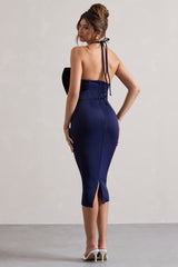 Carly | Navy Halter-Neck Midi Dress With Bow