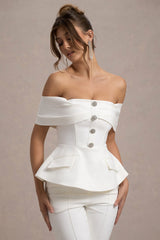 Shai | White Tailored Bardot Top