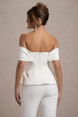 Shai | White Tailored Bardot Top