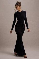 Kalilah | Black Long-Sleeve Ruched Maxi Dress