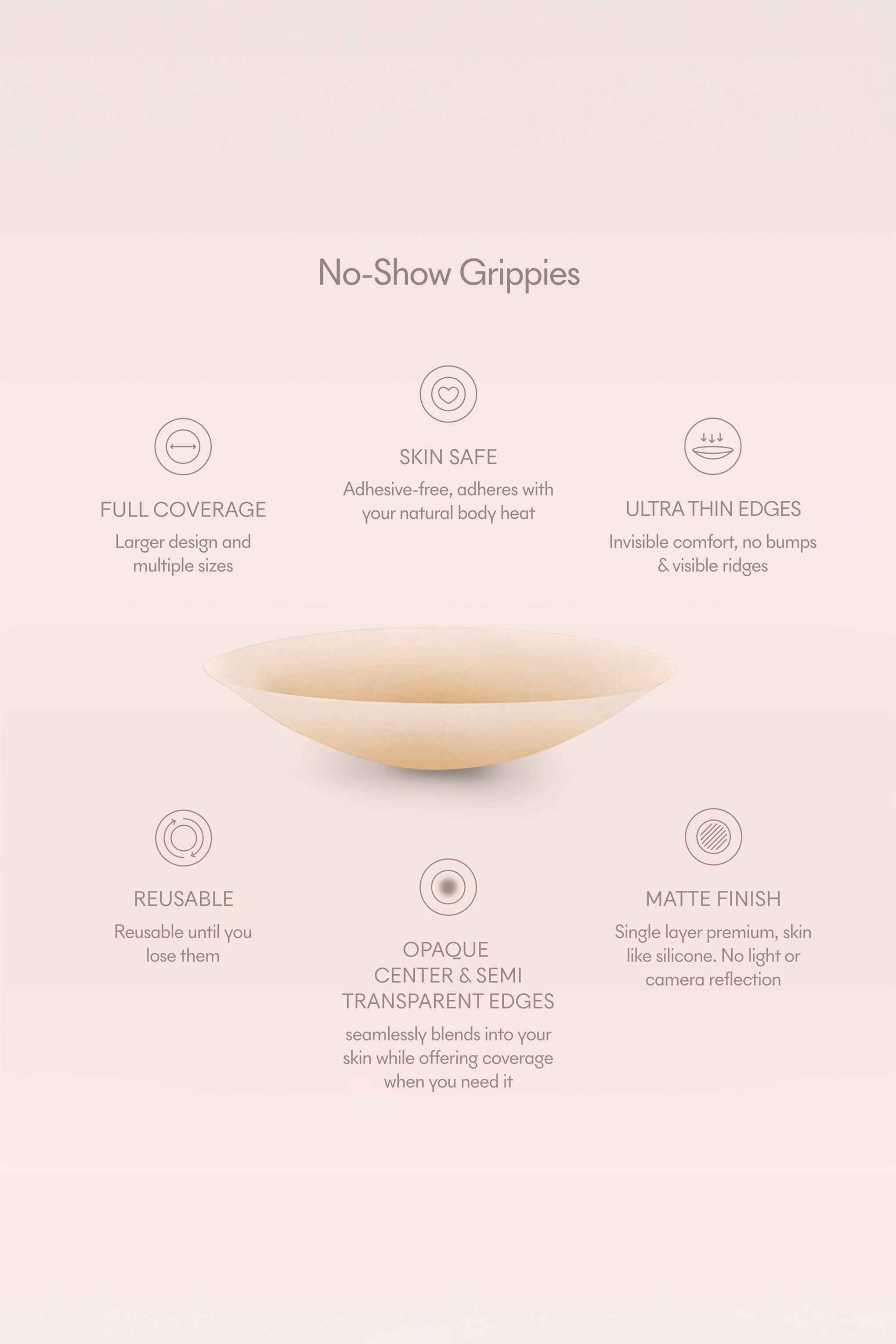 Grippies No-Show | Non-Adhesive Reusable Nipple Covers 4 Inch No.5