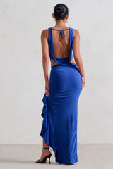 La Belle | Blue Ruffle Maxi Skirt With Thigh Split