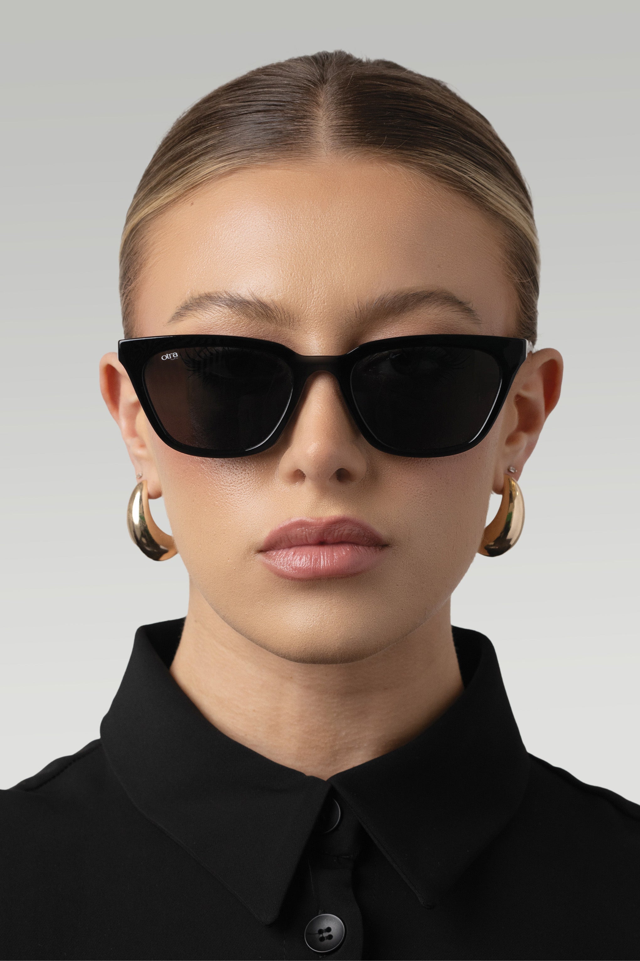 Seva | Otra Black Rounded Slim Cat Eye Sunglasses