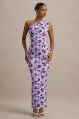Venetia | Purple Floral Print One-Shoulder Tie-Back Maxi Dress