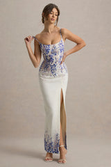 Lupita | Wisteria Print Linen Split Maxi Dress