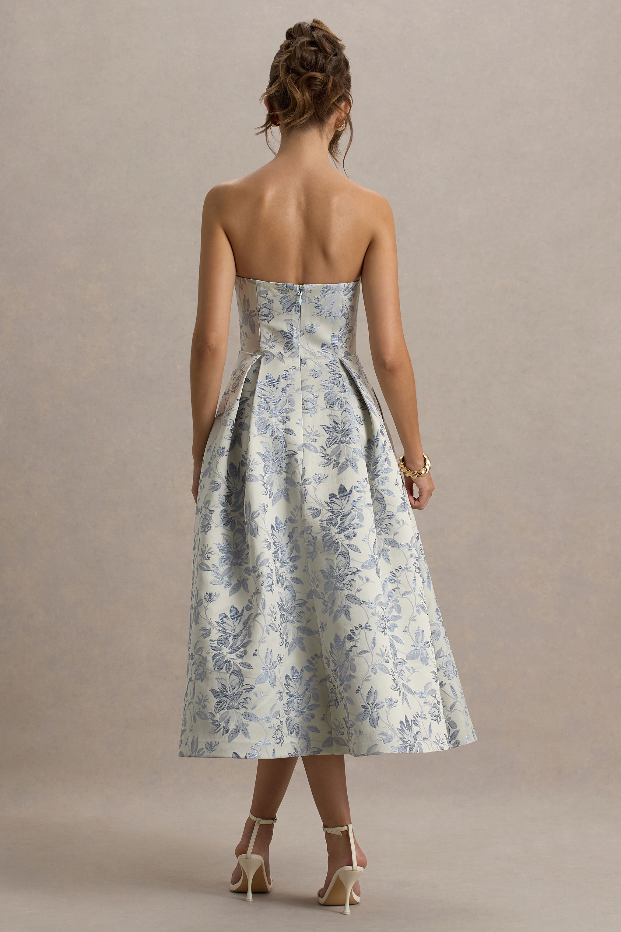 One Wish | Light Blue Jacquard Sweetheart Midi Dress