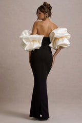 Evermore | Black & Cream Puff-Sleeve Maxi Dress