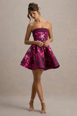 Fiorenza | Pink Floral Print Bandeau Skater Mini Dress