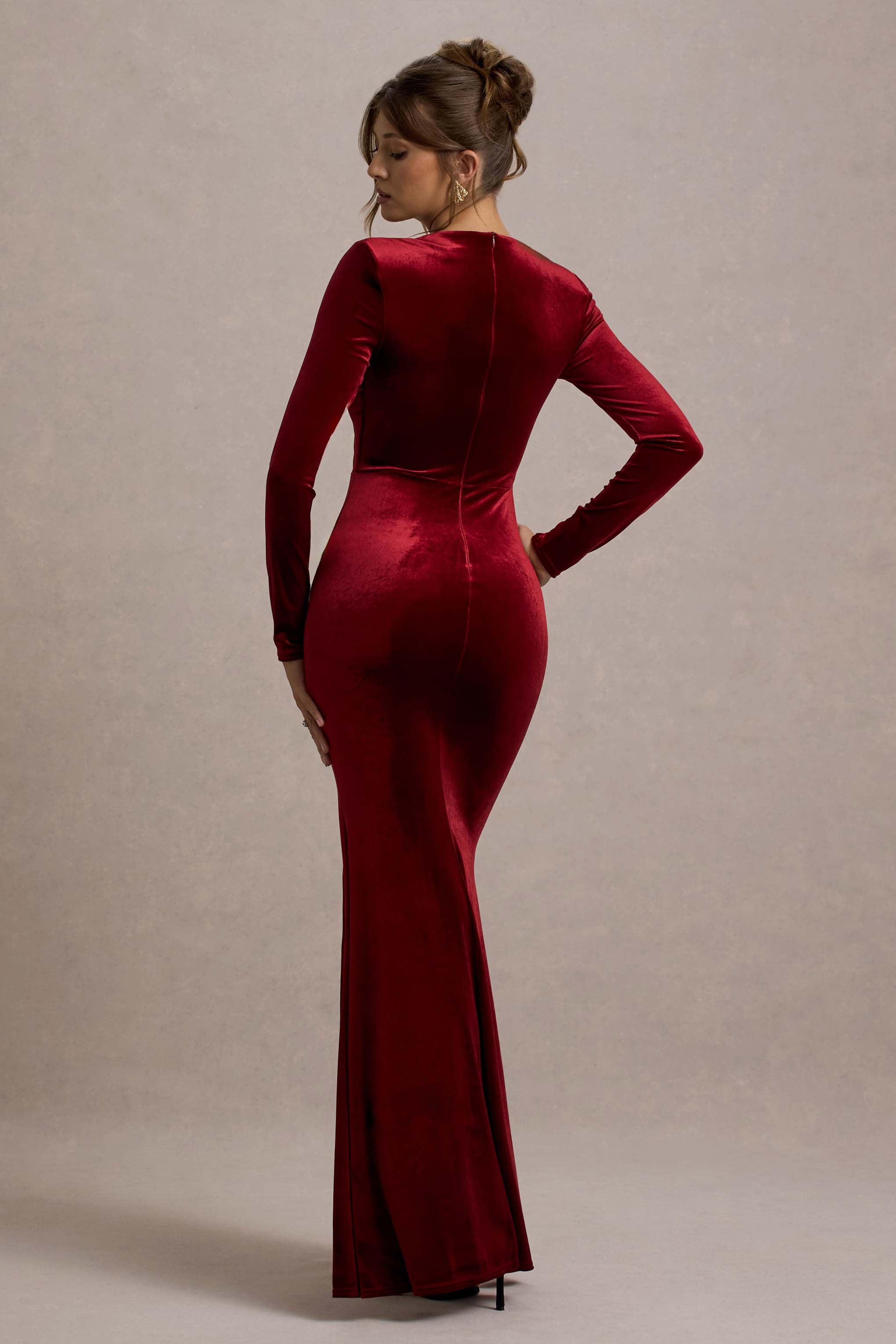 Rayla | Berry Velvet Maxi Dress With Split