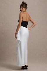 Kalinda | Black And White Strapless Maxi Dress With Draped Skirt