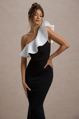 Berkley | Black & White Ruffled One-Shoulder Maxi Dress