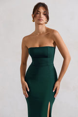 Belle of The Ball | Bottle Green Bandeau Maxi Dress With Split Hem