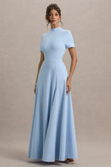 Alea | Powder Blue High-Neck Short-Sleeve Maxi Dress