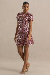 Eira | Pink Floral Sequin Crew-Neck Mini Dress