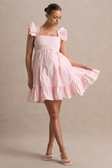 Dolly Daze | Blush Ruffle Sleeve Babydoll Maternity Mini Dress